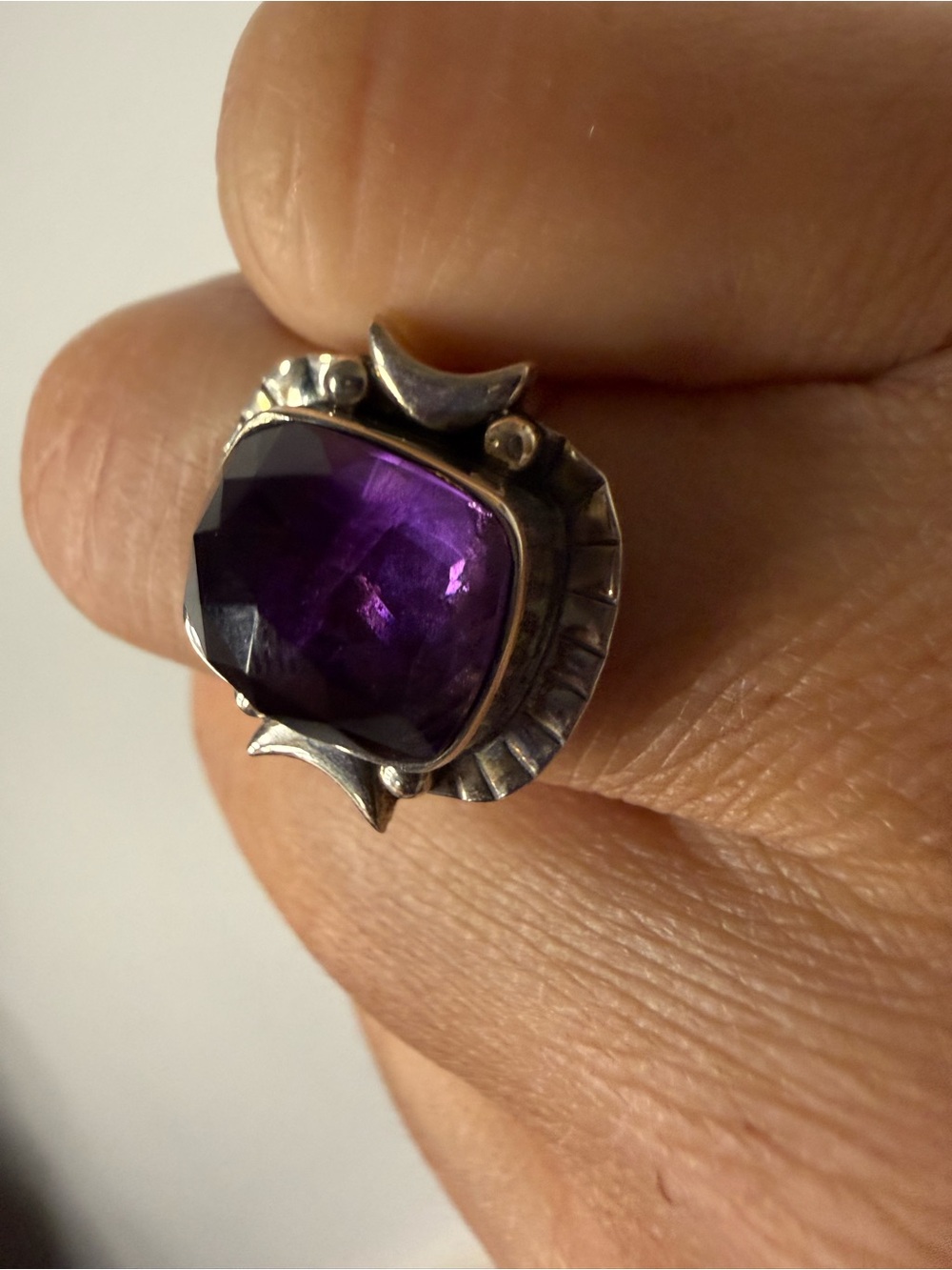 Sterling Silver Amethyst Statement Ring size 6 - Picture 3 of 6